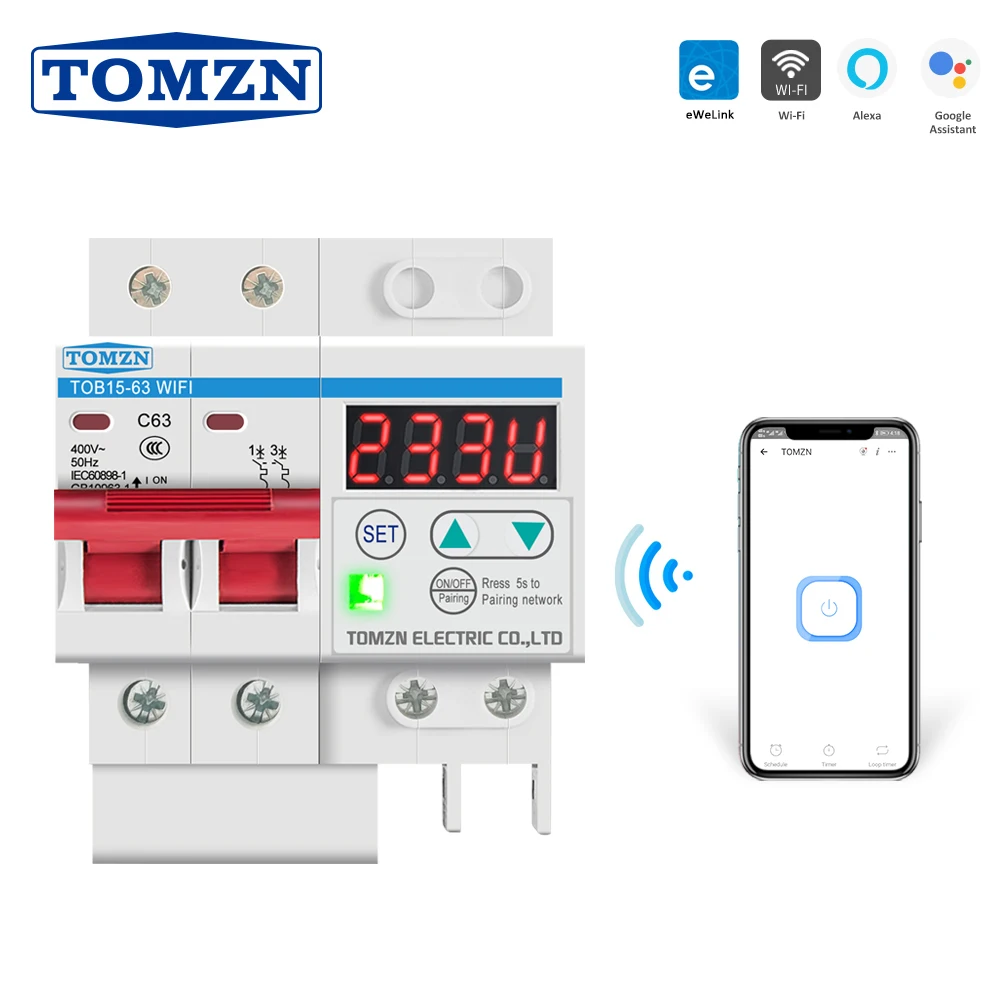 63A ewelink WIFI Circuit Breaker MCB Smart Switch Remote Control with over and under voltage current protecion LCD display