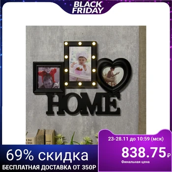 

Photo frame plastic for 3 photos 10x10, 10x15 cm light 10 diodes "House" black 29.5x39.5 cm 4146843