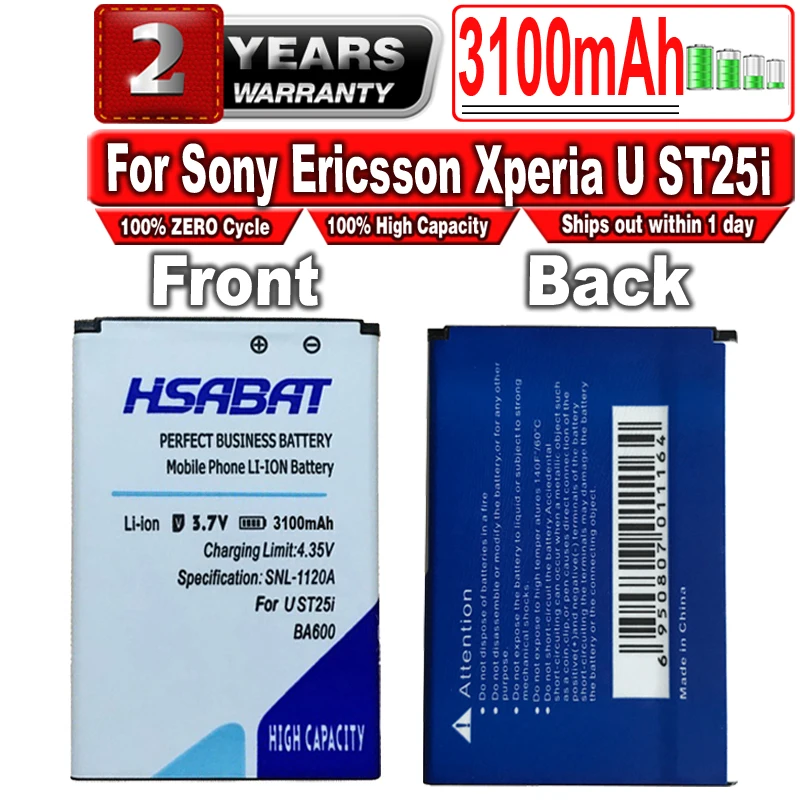 Новый аккумулятор HSABAT 3100 мАч BA600 для Sony Ericsson Xperia U ST25i ST25C Kumquat | Мобильные телефоны и