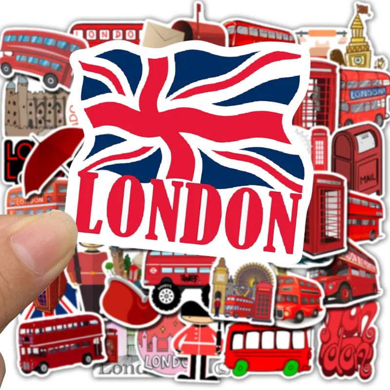 50Pcs England British Transport London Bus Telephone Booth Decorative Stickers Phone Laptop Scrapbook Luggage Bags Accessories