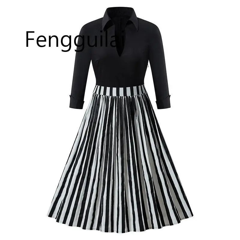 

Women Summer Dress 2020 Elegant Retro Vintage 50s 60s Robe Rockabilly Swing Pinup Dresses Casual stripes Party Vestido