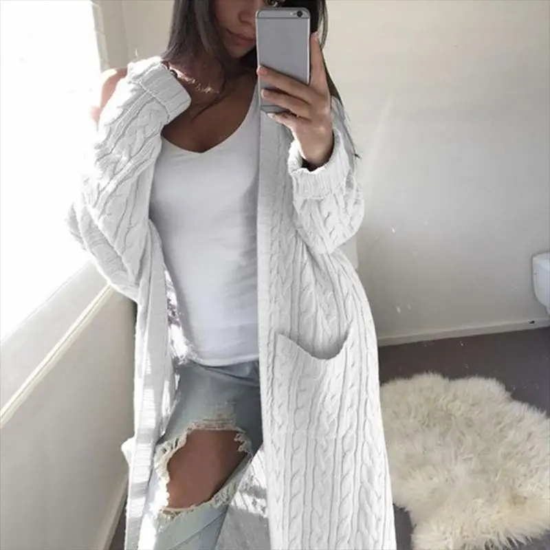 

Open Front Cardigan Sweaters Women Long Sleeve New Female Elegant Pocket Knitted Outerwear Sweater High Quality