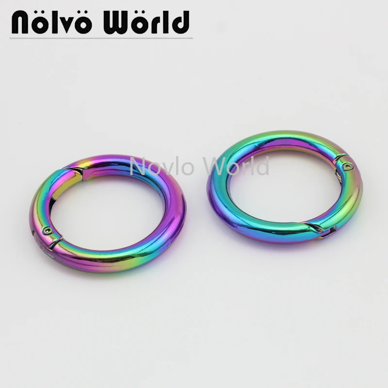 Nolvo World 5-20-100 pieces 5 size 13-17-19-25-32mm rainbow metal spring gate ring keyring buckle openable rings