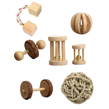 

7 Pcs Set Hamster Chew Toys Guinea Pig Wooden Molar Toys for Chinchilla Bird Rabbits Ferret Gerbil Rats Pet Toys