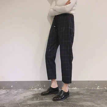 

Harajuku Plaid Harem Pants Women Elastic Waist Casual Trousers Fashion Korean Ankle-Length Pants Pantalon Femme