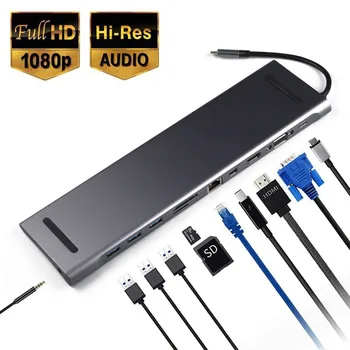 

11 in 1 Type-C Hub HDMI Adapter USB 3.0 Type C Hub to HDMI 4K VGA 11 in 1 Ports USB Hub with DP