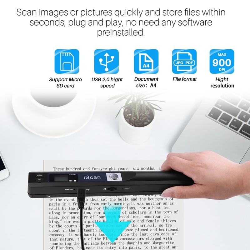 JABS портативный беспроводной сканер формата A4 для документов и изображений разрешение 900 точек/дюйм/Jpg Pdf формация/ЖК-дисплей(формат Jpg/Pdf, высокая