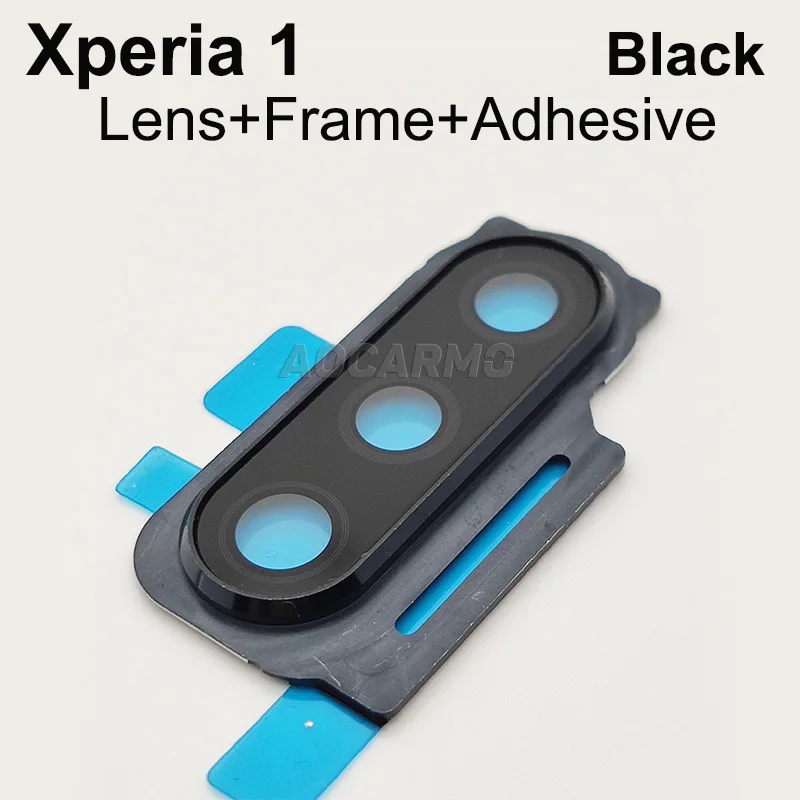 Aocarmo Black/Purple/White/Grey Rear Back Camera Lens Len Glass With Metal Frame Ring For Sony Xperia 1 / XZ4 J9110 X1 100x zoom lens for mobile