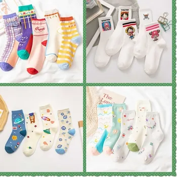 

One Piece Cartoon Woman Sock Ladies Thin Socks for Women Solid Happy Crew Sox Couples Cotton Vintag Anime Summer Cute Sokken