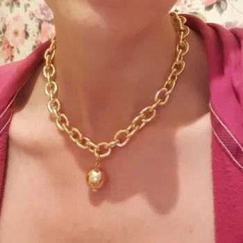 

Fashion Simple Thick Chain Necklace Chokers For Women Gold Silver Color Metal Ball Pendant Necklace Party Jewelry Gift 2020 New