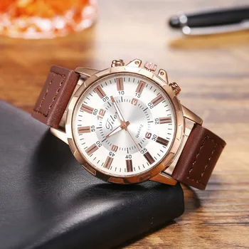 

Luxury Men's Leather Belt Analog Quartz Watch Casual Alloy Case Sports Men Watches relogio masculino FJSL