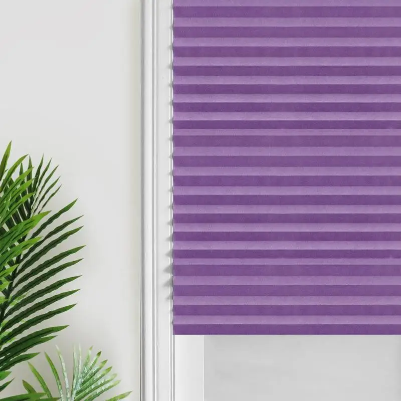 Self-Adhesive Pleated Blinds Home Kitchen Balcony Non-Woven Fabric Shading Balcony Half Blackout Window Curtain Purple