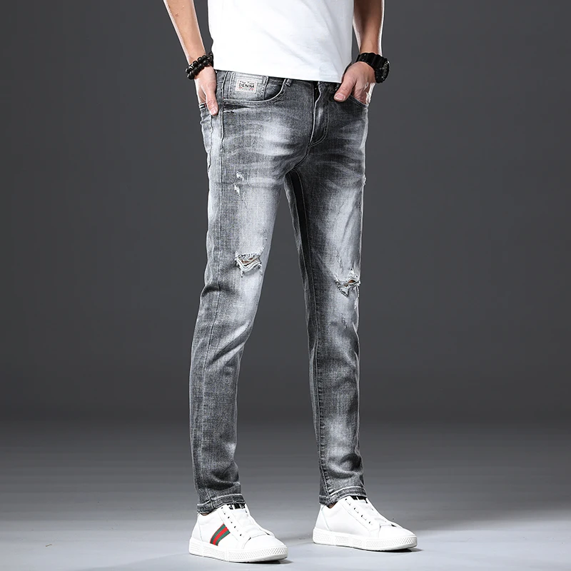 

Vogue of new fund of 2020 summer little pencil thin hole tide brand elastic cultivate one's morality men's jeans
