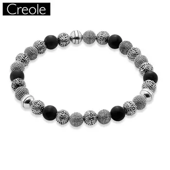 

Bracelets Silver Beads And Obsidian 925 Sterling Silver For Men Trendy Gift Europe Style Heart Rebel Masculine Bracelets