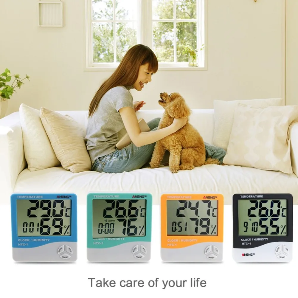 HTC-1 Крытый ЖК-дисплей Электронный Цифровой температурный Измеритель влажности термометр для комнаты сигнализация гигрометра часы метеорологическая станция