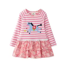 Детская одежда платье в полоску с длинными рукавами в стиле пэчворк для девочек Хлопковые Платья