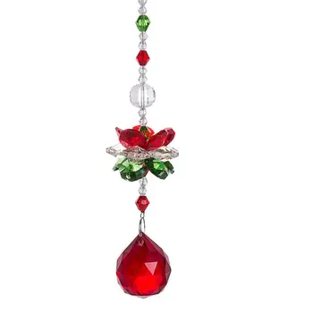 

crystal red lotus hanging ornaments 14mm bead chandelier prisms rainbow maker window suncatcher craft window chakras decoration