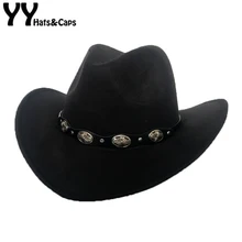 YY фетровая шляпа панк джаз шляпа женская зимняя фетровая Мужская Осенняя западная ковбойская шляпа с металлическим поясом ретро шляпы Трилби FD19007