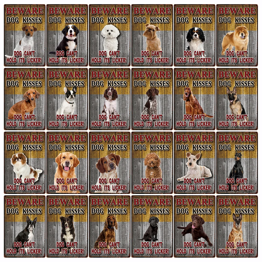 

[ Kelly66 ] Beware Dog Kisses Dachshund Border Collie Metal Sign Tin Poster Home Decor Bar Wall Art Painting 20*30 CM Size Dy105