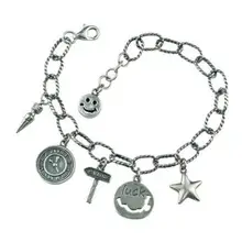 Чистое Серебро S925 серебряные ювелирные изделия винтажная звезда смайлик удача звено цепи браслет(YRT