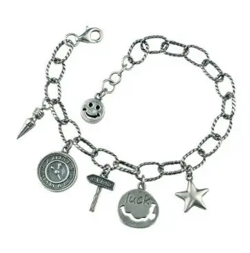 

Pure silver S925 Silver Jewelry vintage star smiley luck link chain bracelet (YRT)
