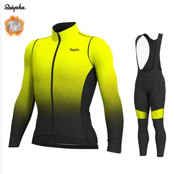 

Ralvpha winter cycling jersey wool fleece jersey bib long gel pad set Ropa Ciclismo Invierno bicycle men's tights triathlon kit