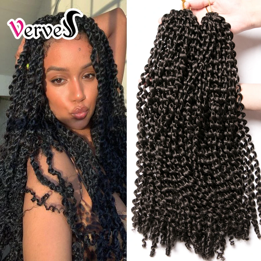 

VERVES Crochet Hair Synthetic 18 inch Bohemian Water Wave Ombre Braiding Hair Extentions 22 strands/pcs Passion Twist Black Bug