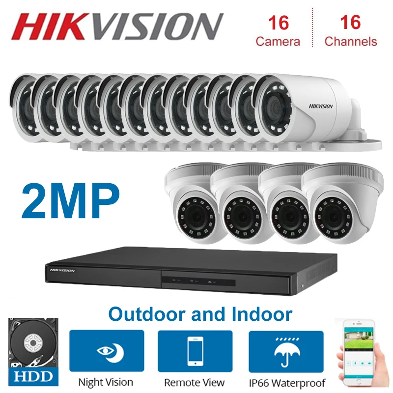Sale   2MP HIKVISION 16Channel DVR Hybrid Video Surveillance Recorder with 2MP Dome and Bullet Security Ca 