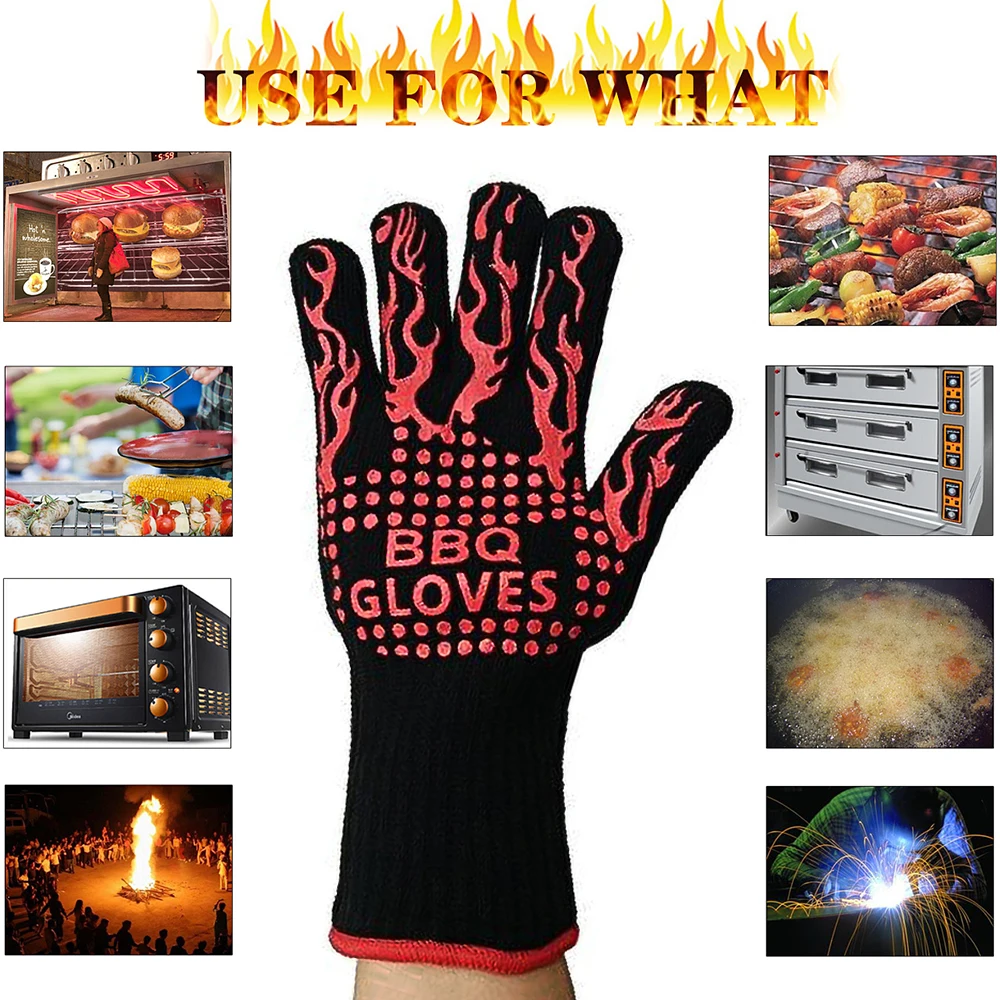 Hot BBQ Gloves Heat Resistant Thick Silicone Cooking Baking Barbecue Oven Grill Mittens Dish Washing For Kitchen | Безопасность и