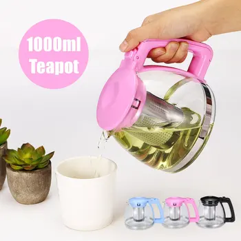 

New 1000ML Clear Glass Tea Set Teapot Heat Resistant Infuser Tea Pot Strainer Kettle Teahouse Drinkware Home Office Teaware Set