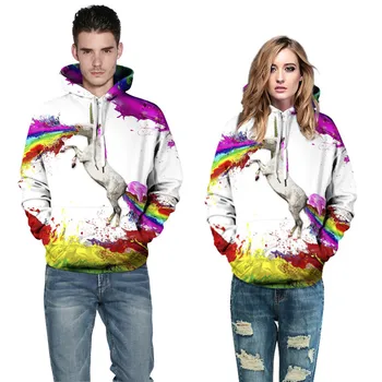 

Women Men Fashion 3D Hooded Sweatshirts Colorful Unicorn Wolf Flower Lion Bird Life Is Better With A Cat Letters Print Hoodies
