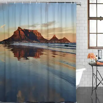 

Durable Polyester Bathroom Shower Curtains Stall 36'' x 78'', Mountain Reflection in Water Blue Sky House Waterproof Fabric
