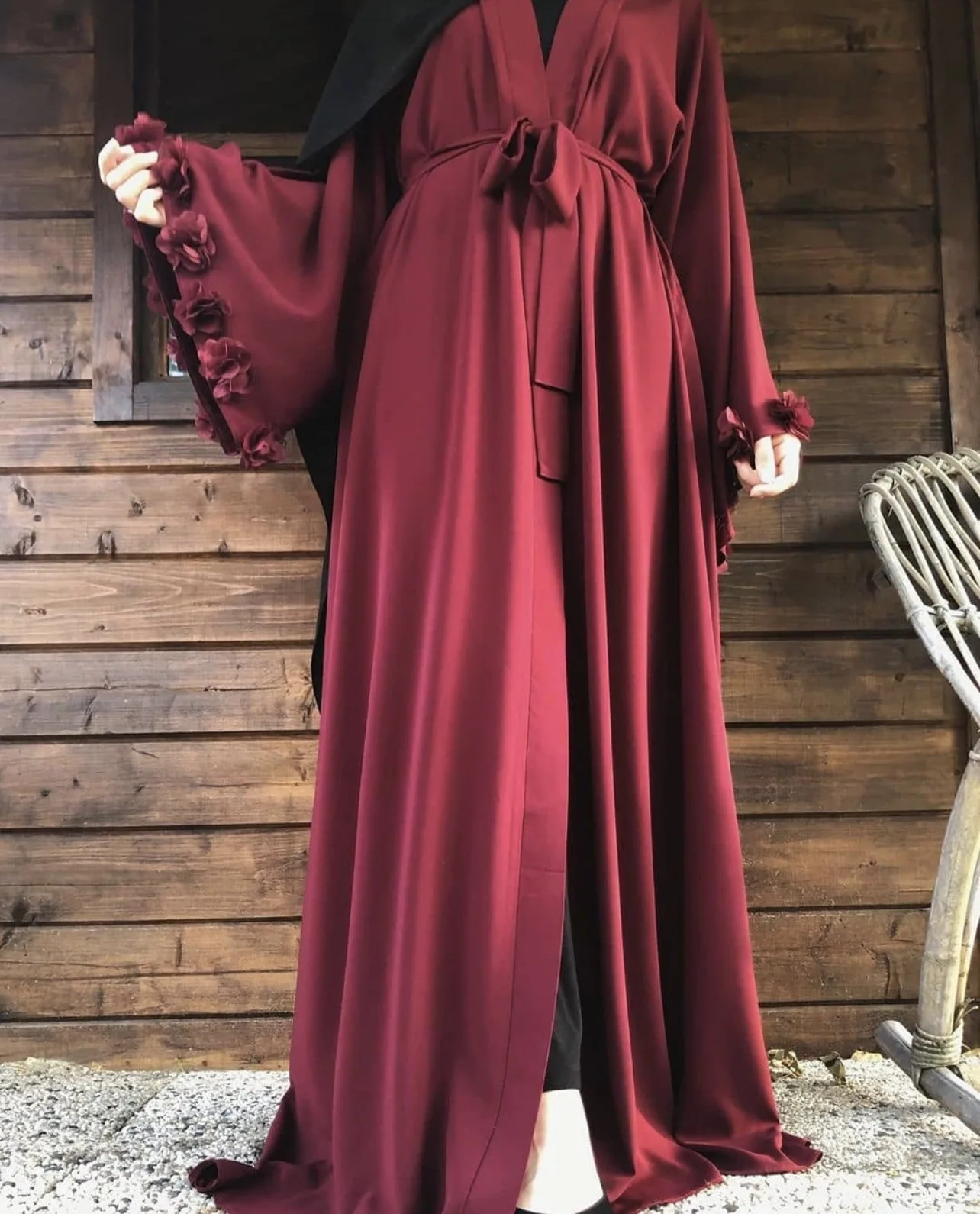 Eid Djellaba Abaya Dubai 3D Appliques Sleeves Muslim Dress Opened Abaya Dubai Turkey Muslim Dress Islam Abayas With Belt WY689