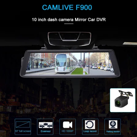 F900 1" двойной dash камера HD1080P сенсорный экран рекордер с 1:1 дисплей обнаружения зеркало видеорегистраторы