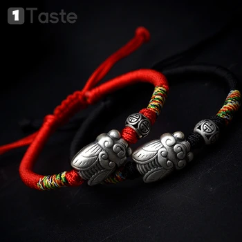 

ONE TASTE 999 Fine Sterling Silver Cicada Lucky Beads Charms Handmade Woven Rope Knot Bracelet Fine Jewel Vintage Trendy Gift