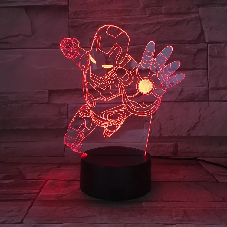 Disney Железный человек фигурка игрушки 3D Иллюзия светодиодный ночной Светильник