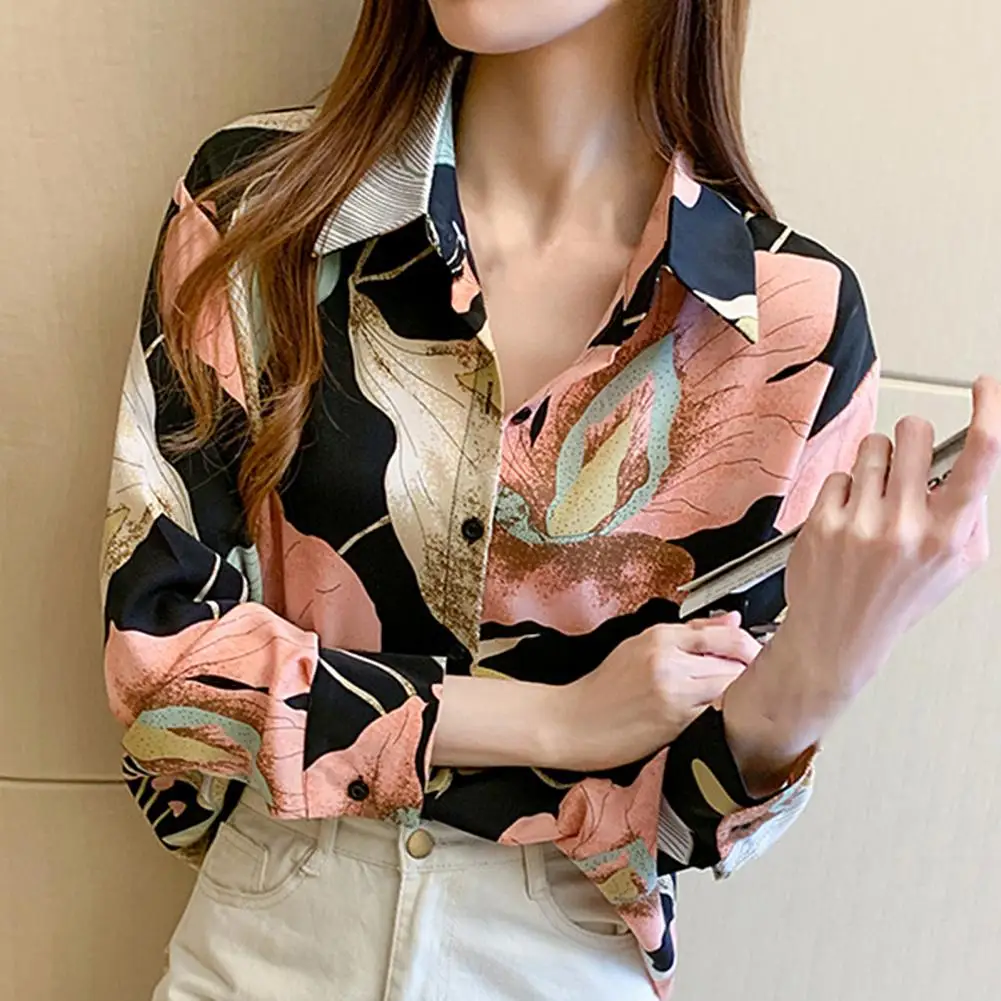 Women Shirt Long Sleeve Turn Down Collar Single-breasted Floral Print Shirt Blouse Female Blusas Clothing 2