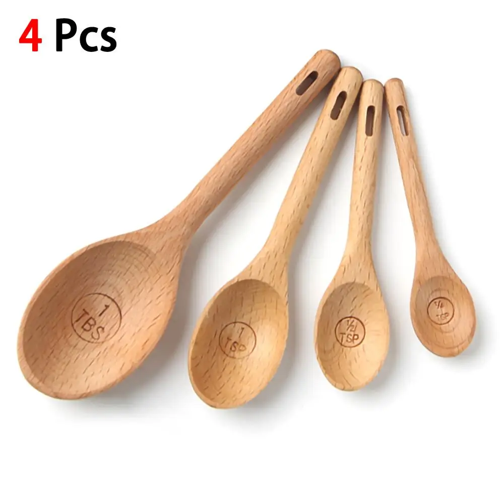 

4PCS Wooden Beech Wood Coffee Scoops Measuring Spoon Baking Tool Ladle