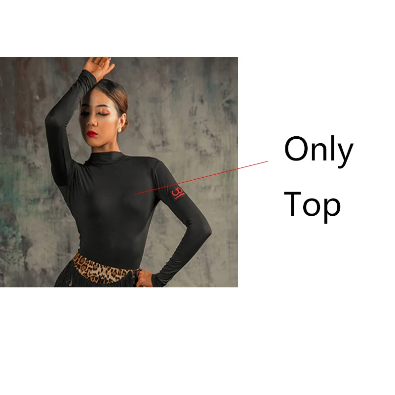 black top Новые костюмы для латинских танцев для женщин леопардовые топы с длинными рукавами рубашки для латинских танцев ча-Румба Самба Танго выступление DQS3255 - Цвет: black top
