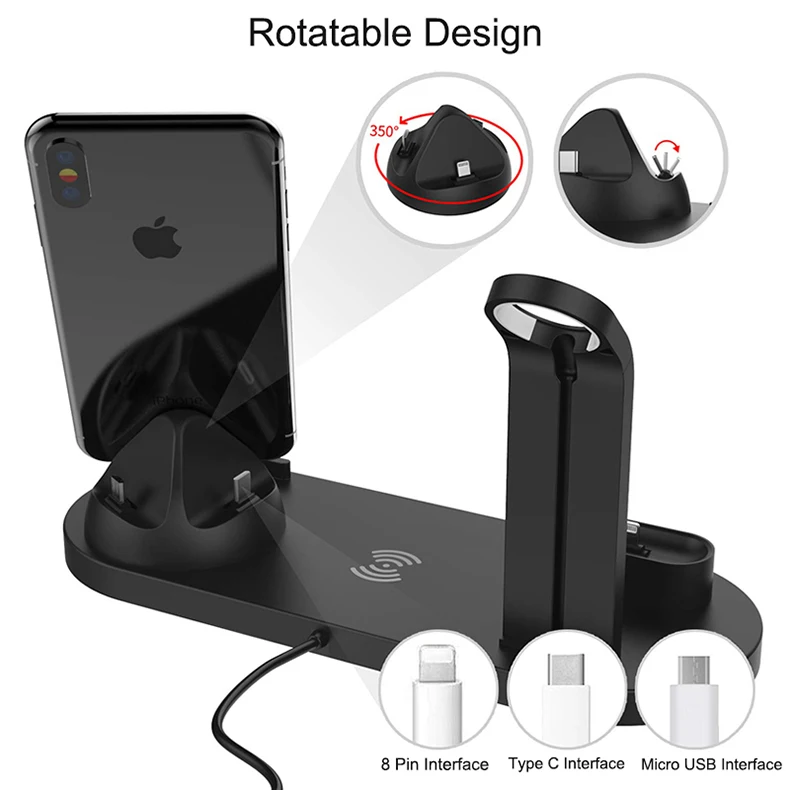 3 в 1 Беспроводное зарядное устройство для iPhone Xs XR X 8 быстрая зарядная док-станция для Airpods мобильный телефон Apple Watch Stand