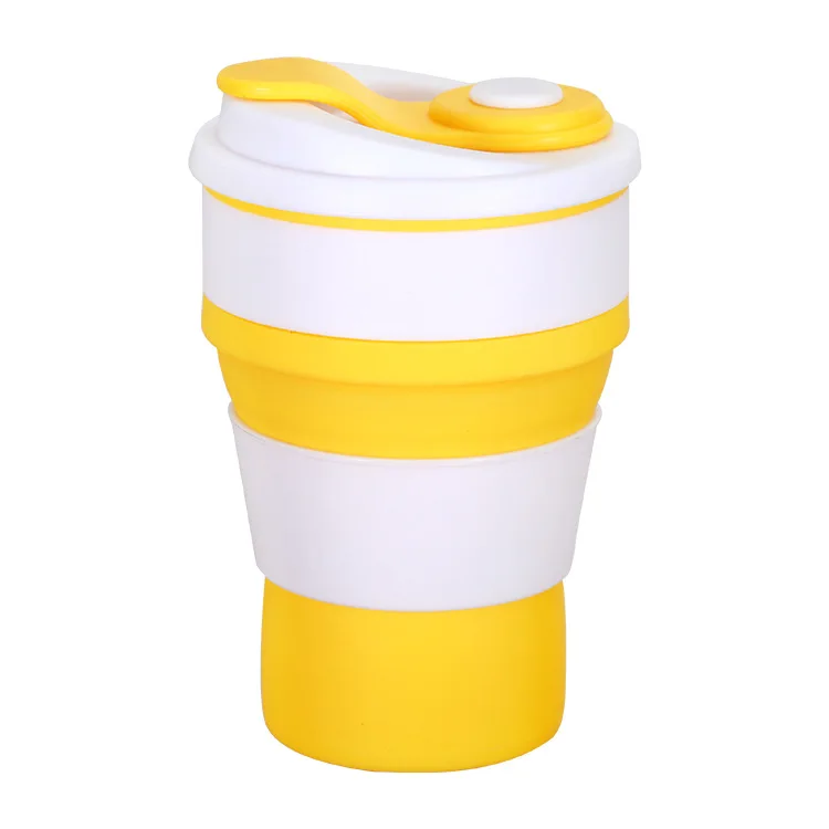 yellow 400 мл силиконовые складные кофейные кружки, кружка для отдыха, кофейная чашка для спорта на открытом воздухе, Подарочная чашка для питья с крышками, чашка для воды для путешествий - Цвет: yellow
