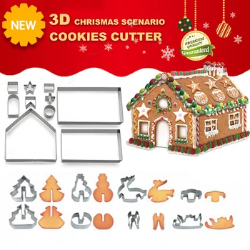 

Christmas Cookie Cutters Mold Stainless Steel Handmade House Candy Rice Ball Cake Decoration Baking Tools Kitchen Accessories