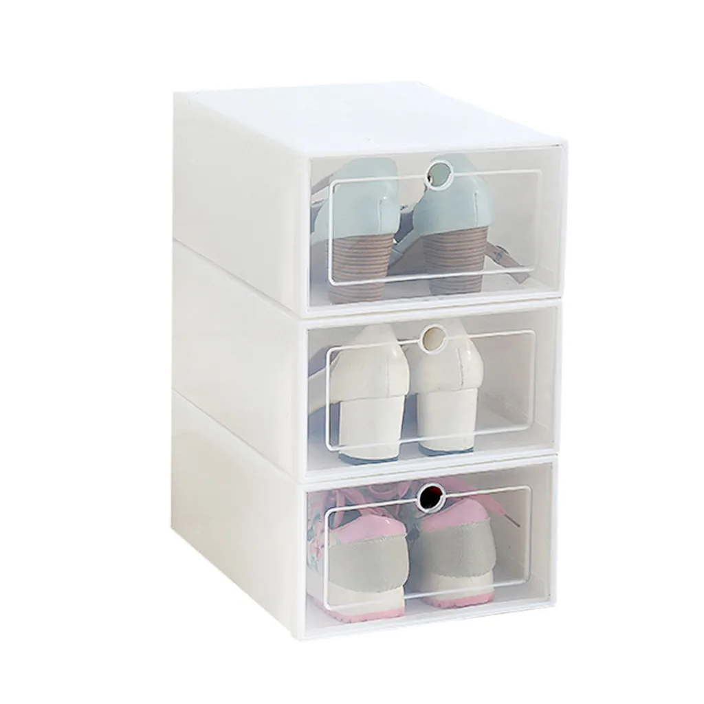 Новые 3 шт складные коробки для хранения обуви органайзер для обуви прозрачный пластик высокое качество - Цвет: White