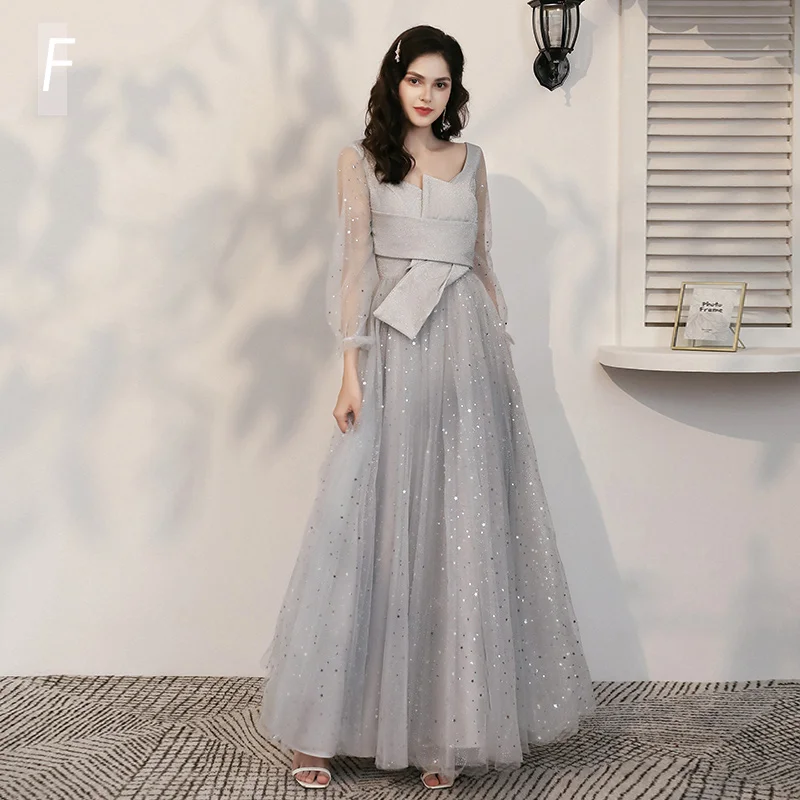 Элегантное Длинное Свадебное платье Новинка; для женщин длинный абзац Выпускной платье с коротким рукавом, вечерние платья, Элегантное Длинное Платье для праздников, Марино - Цвет: L-F
