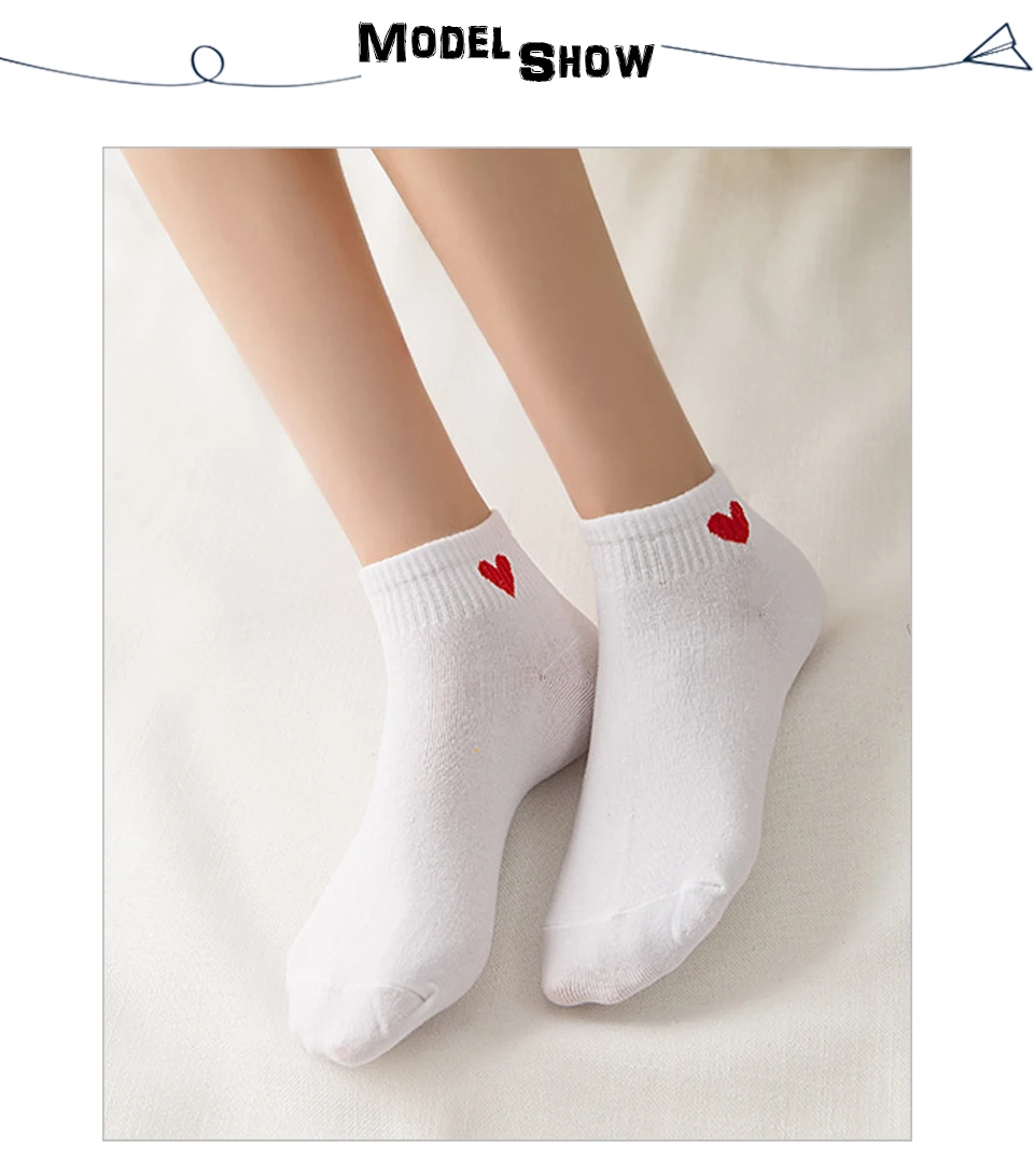 Manoswe Comfortable Heart Shape Woman White Short Socks Casual Breathable Girl Cotton Boat Socks Female Ankle Colorful 4 Pairs