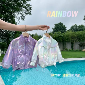 

Girls Coat 2020 Autumn New Baby Bright Leather Colorful Laser Fashion Long Sleeve Tops Clothing Children Jacket