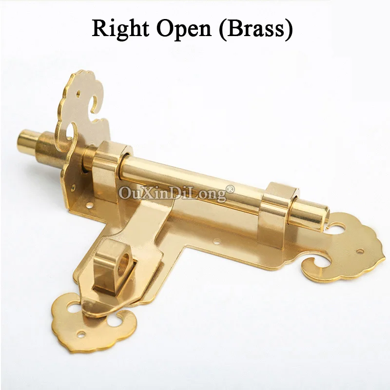 Right Open (Brass) Классические ретро 2 шт. европейские латунные дверные шарниры, скользящие болты, задвижки, сверхпрочная дверь, болты, дверной замок со щеколдой шпингалет - Цвет: Right Open (Brass)