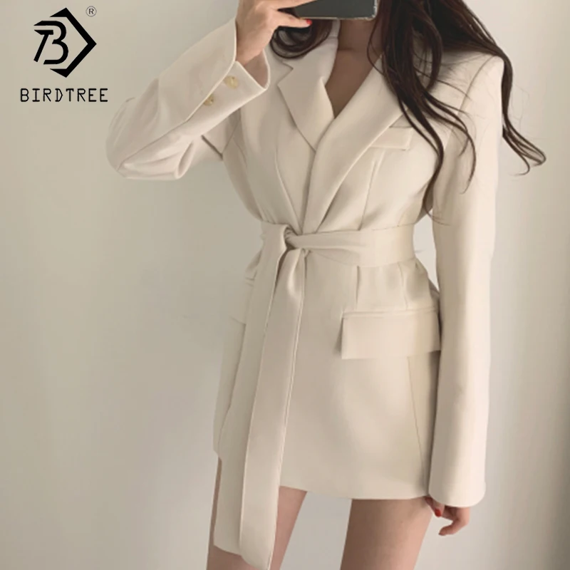 

2020 Spring New Woman's Korean Style Blazer Long Sleeve Office Lady Sashes Turn-Down Collar Fashion Coat Female Tops C9D518S