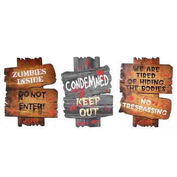 

3pcs Halloween Billboard Lawn Billboard Street Sign Guidelines Yard Stakes Outdoor Scary Garden Decorations Halloween Props