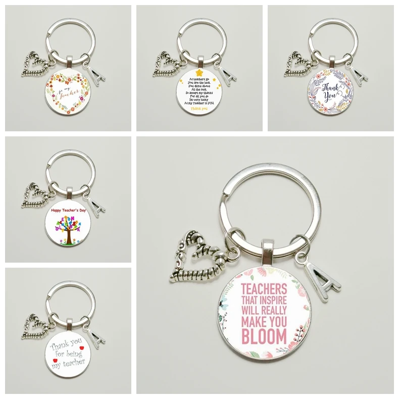 New hot! Thank you teacher text key ring A-Z letter name keychain quality charter jewelry teacher's day gift | Ювелирные наборы и